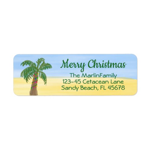 Christmas Palm Tree Return Address Label Watercolr