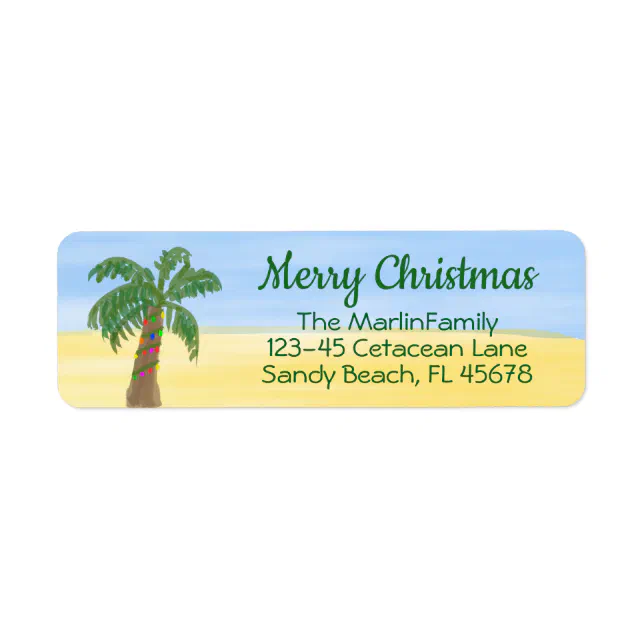 Christmas Palm Tree Return Address Label Watercolr Zazzle