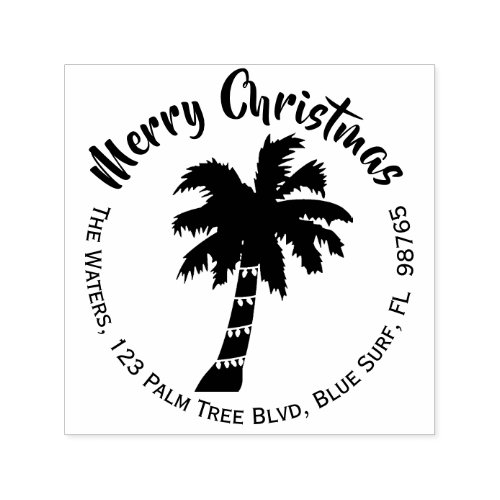 Christmas Palm Tree Return Address Stamp Round