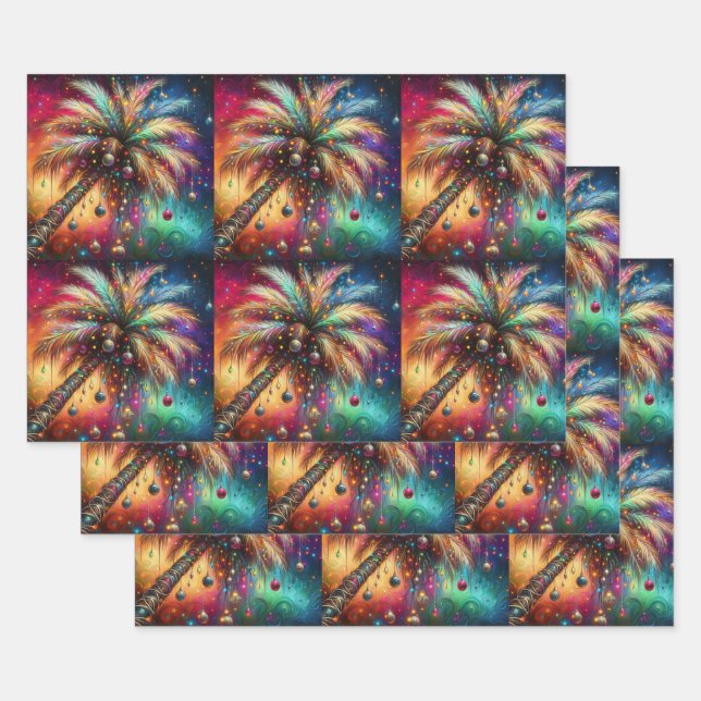 Christmas Palm Tree Tropical Beach Decoupage Wrapping Paper Sheets (Set)