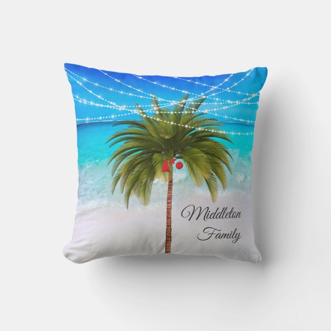 Christmas Palm Tree Tropical  Beach Lights Throw Pillow (Front)