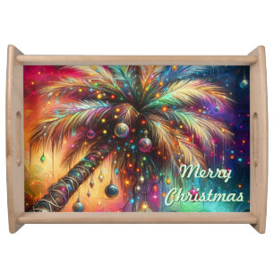 Christmas Palm Tree Tropical Beach Personalized Serving Tray