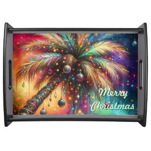 Christmas Palm Tree Tropical Beach Personalized Serving Tray