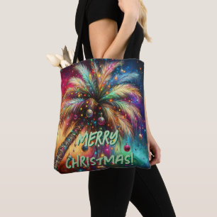 Christmas Palm Tree Tropical Beach Personalized Tote Bag