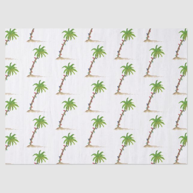 Christmas Palm Tree Tropical Beachy Lights Beach Tissue Paper (Front)