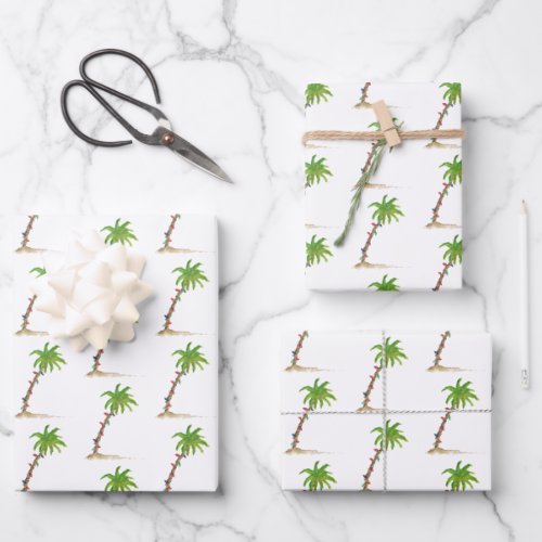 Christmas Palm Tree Tropical Beachy Watercolor Wrapping Paper Sheets