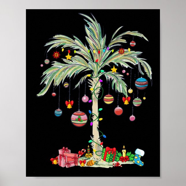 Christmas Palm Tree Tropical Xmas Beach Florida Ha Poster (Front)