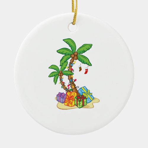Christmas Palm Tree Tropical Xmas Coconut Lights Ceramic Ornament