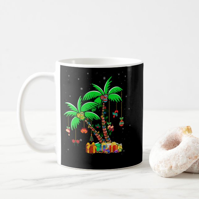 Christmas Palm Tree Tropical Xmas Coconut Lights Coffee Mug (With Donut)