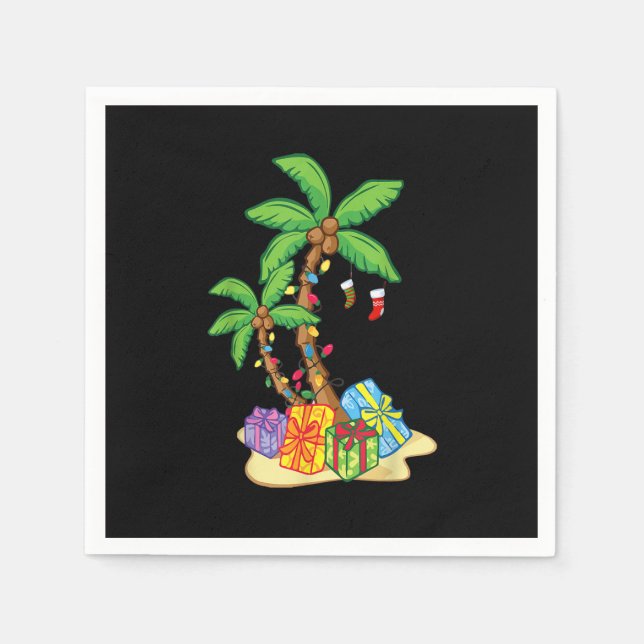 Christmas Palm Tree Tropical Xmas Coconut Lights F Napkins (Front)
