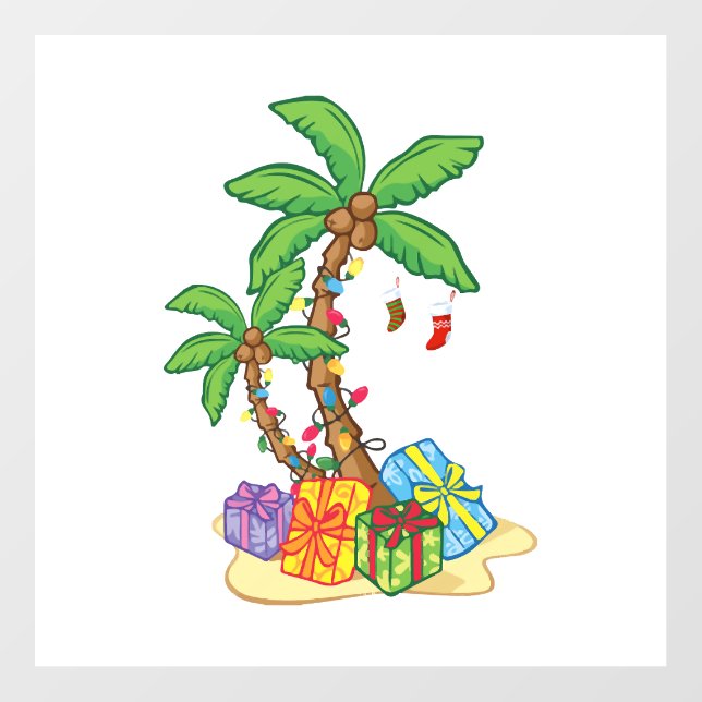 Christmas Palm Tree Tropical Xmas Coconut Lights Floor Decals (Front)