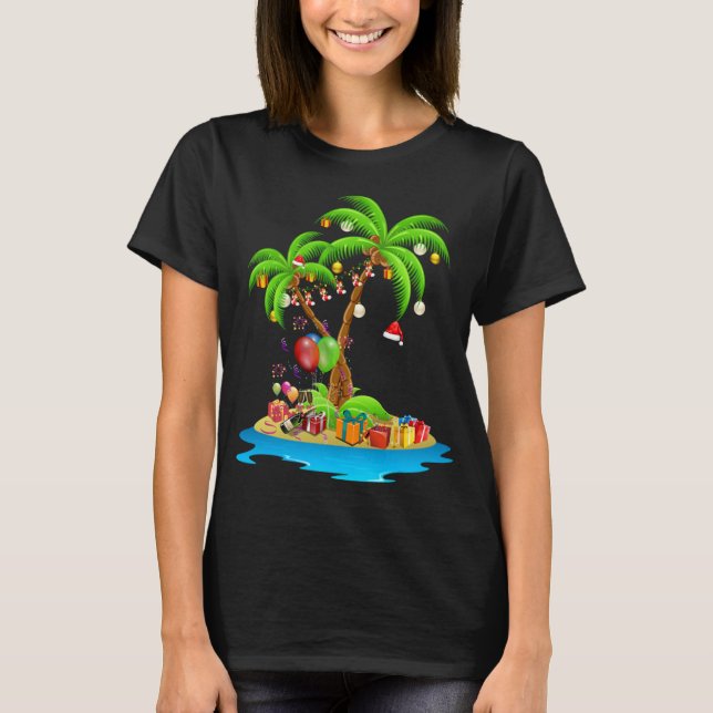 Christmas Palm Tree Tropical Xmas Coconut Lights P T-Shirt (Front)