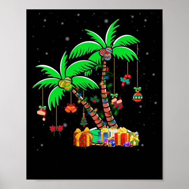 Christmas Palm Tree Tropical Xmas Coconut Lights Poster (Front)