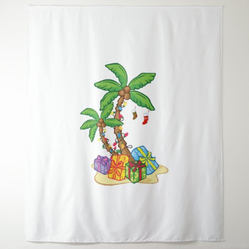 Christmas Palm Tree Tropical Xmas Coconut Lights Tapestry