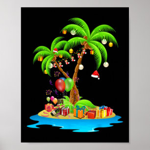 Christmas Palm Tree Tropical Xmas Coconut Matching Poster