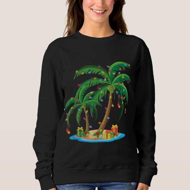 Christmas Palm Tree Tropical Xmas Gift Coconut Lig Sweatshirt (Front)