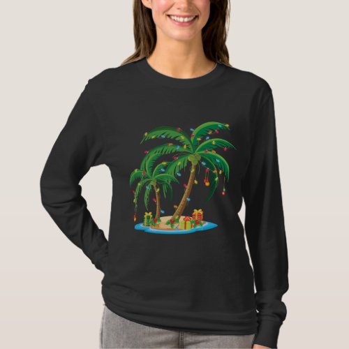 Christmas Palm Tree Tropical Xmas Gift Coconut Lig T_Shirt