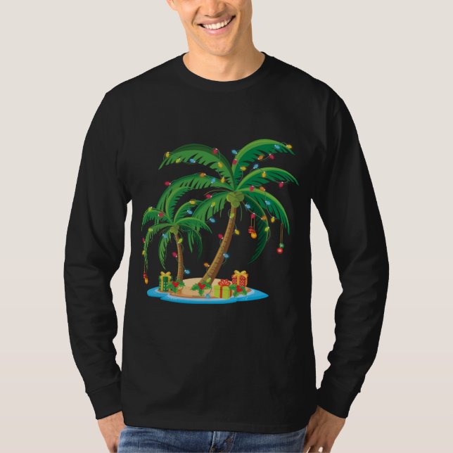 Christmas Palm Tree Tropical Xmas Gift Coconut Lig T-Shirt (Front)