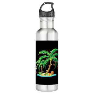 Christmas Palm Tree Tropical Xmas Gift Coconut Stainless Steel Water Bottle