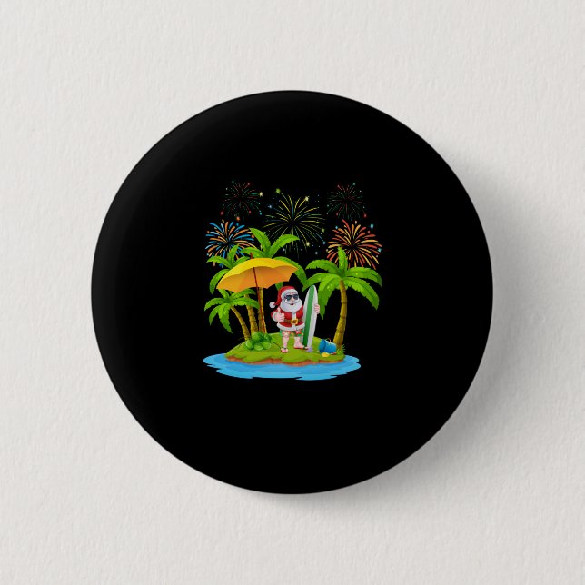 Christmas Palm Tree Tropical Xmas Lights Button (Front)