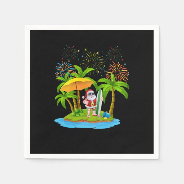Christmas Palm Tree Tropical Xmas Lights Napkins (Front)