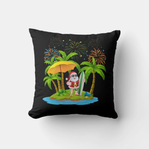 Christmas Palm Tree Tropical Xmas Lights Throw Pillow