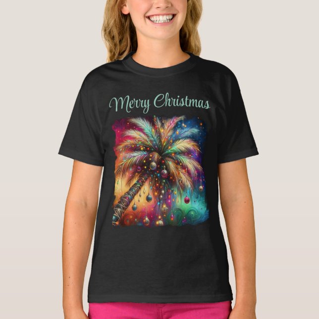 Christmas Palm Tree Tropicalcore Whimsycore Beach T-Shirt (Front)