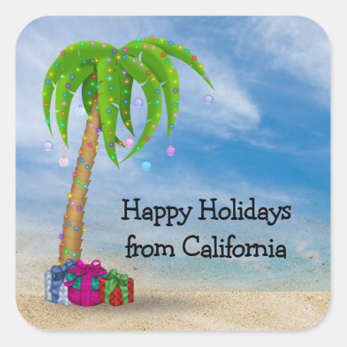 Christmas Palm Tree with Gifts Square Sticker