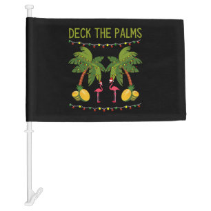 Christmas Palm Tree With Holiday Lights and Car Flag