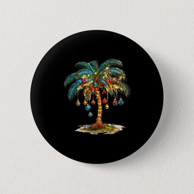 Christmas Palm Tree Women Funny Hawaiian Beach Tro Button (Front)