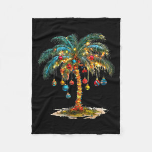 Christmas Palm Tree Women Funny Hawaiian Beach Tro Fleece Blanket