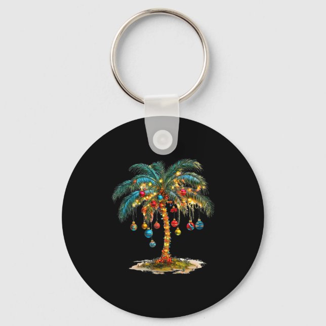 Christmas Palm Tree Women Funny Hawaiian Beach Tro Keychain (Front)