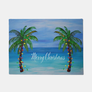 Christmas palm trees coastal home art doormat