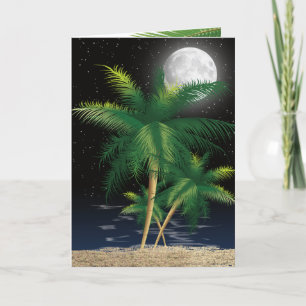 Christmas Palm Trees In Moonlight Card