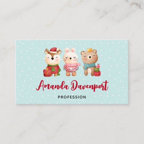 Christmas Pals _ Reindeer Bear  Rabbit Business Card