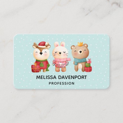 Christmas Pals _ Reindeer Bear  Rabbit Business Card