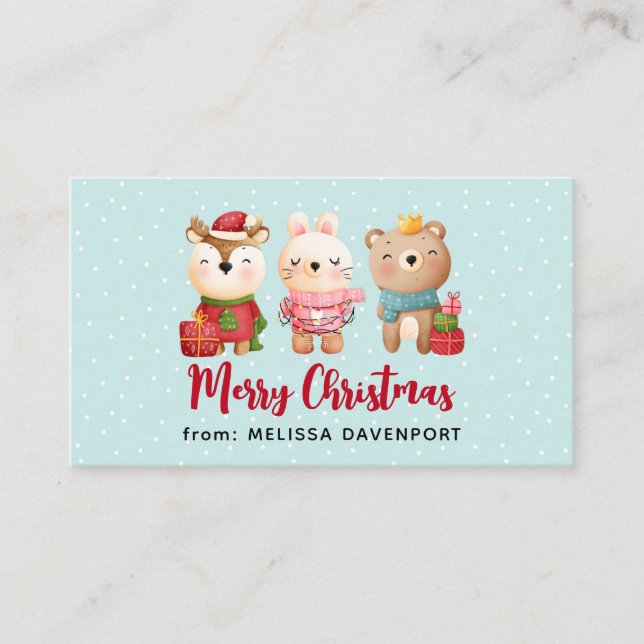 Christmas Pals - Reindeer Bear & Rabbit Business Card (Front)
