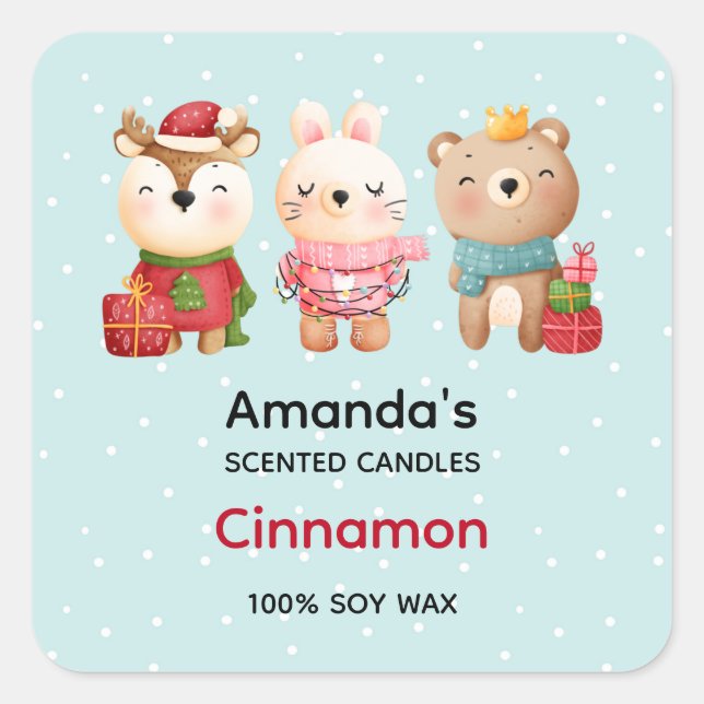 Christmas Pals - Reindeer, Bear & Rabbit Candle  Square Sticker (Front)