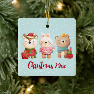 Christmas Pals - Reindeer, Bear & Rabbit Ceramic Ornament