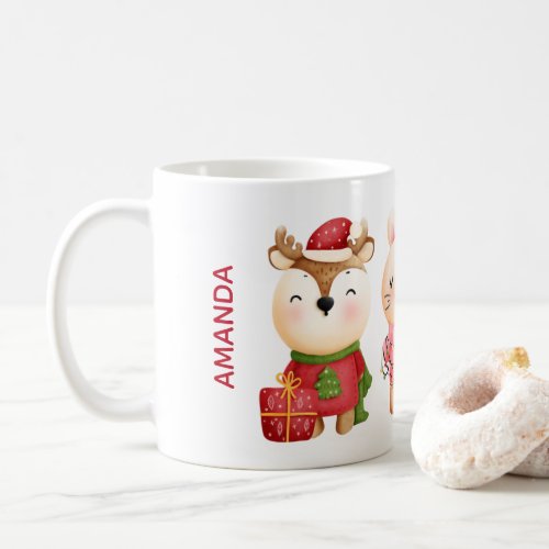  Christmas Pals _ Reindeer Bear  Rabbit Coffee Mug