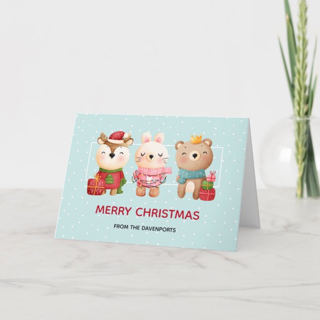 Christmas Pals - Reindeer Bear & Rabbit Holiday Card (Front)