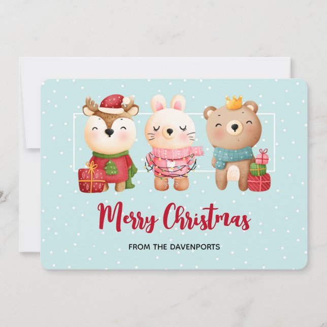 Christmas Pals - Reindeer Bear & Rabbit Holiday Card (Front)