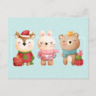 Christmas Pals - Reindeer, Bear & Rabbit Holiday Postcard