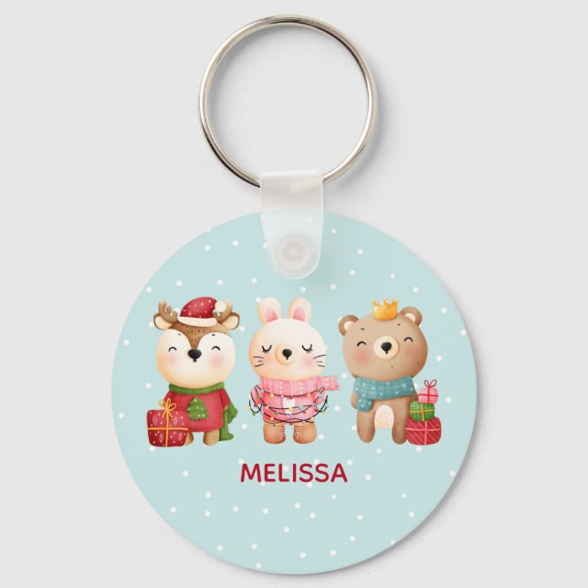 Christmas Pals - Reindeer, Bear & Rabbit Keychain (Front)