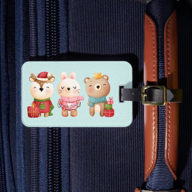 Christmas Pals - Reindeer, Bear & Rabbit Luggage Tag (Front Insitu 4)