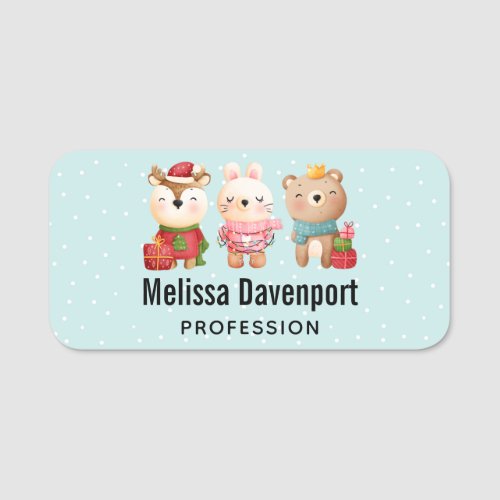 Christmas Pals _ Reindeer Bear  Rabbit Name Tag