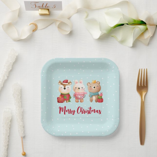 Christmas Pals - Reindeer, Bear & Rabbit Paper Plates (Wedding)