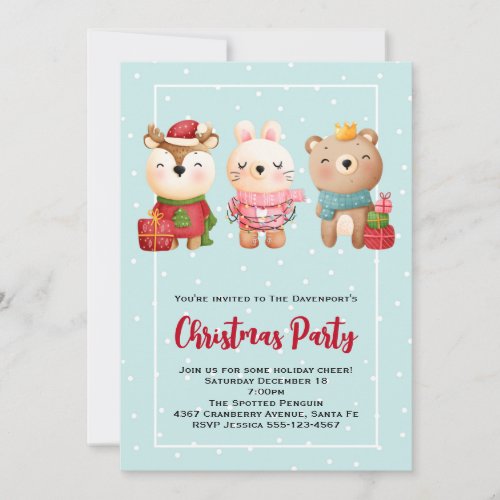 Christmas Pals _ Reindeer Bear  Rabbit Party Invitation