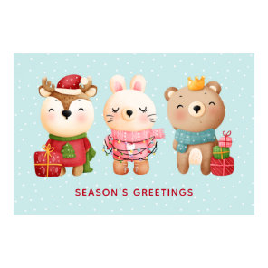 Christmas Pals - Reindeer, Bear & Rabbit Poster