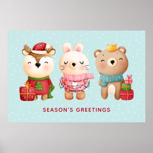 Christmas Pals _ Reindeer Bear  Rabbit Poster
